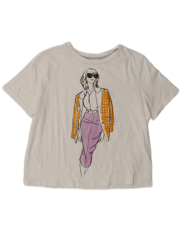 Zara Womens Oversized Graphic T-Shirt Top UK 10 Pequeno Branco