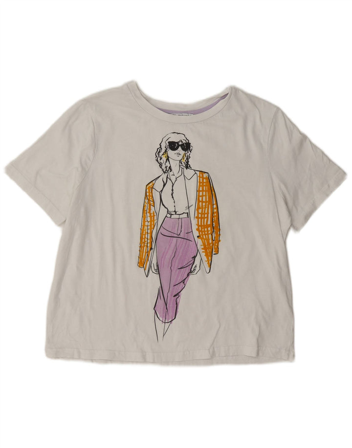 Zara Womens Oversized Graphic T-Shirt Top UK 10 Pequeno Branco