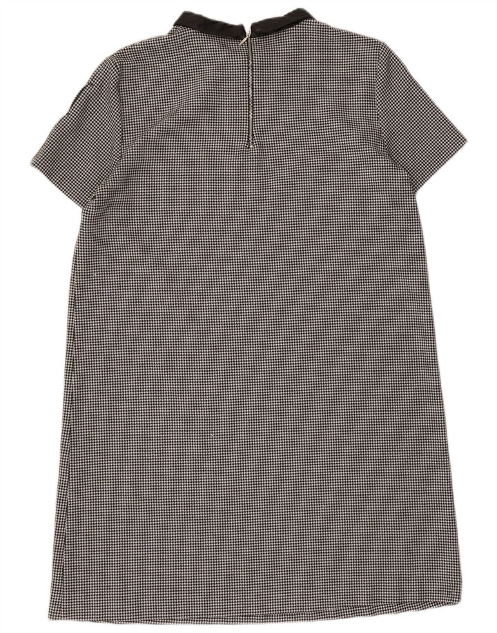 Vestido feminino Zara UK 14 grande poliéster preto houndstooth