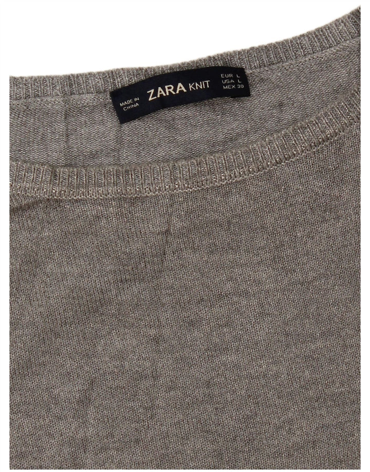 Suéter feminino Zara com gola canoa UK 16 grande cinza