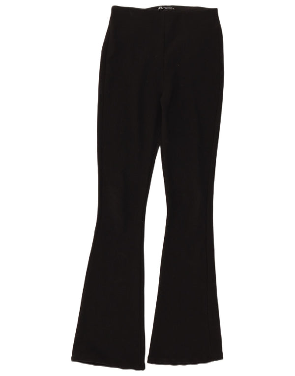 Calça feminina casual Zara Flare pequena W26 L30 preta