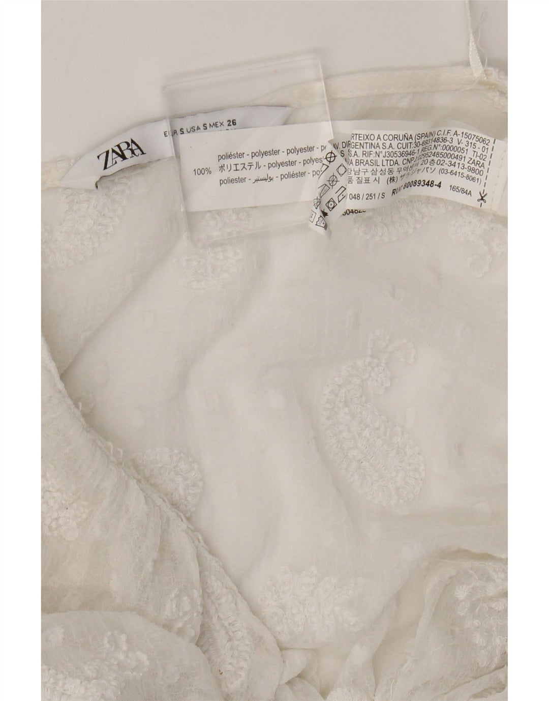 Zara Vestido Maxi Transparente Feminino Reino Unido 8 Pequeno Poliéster Paisley Branco