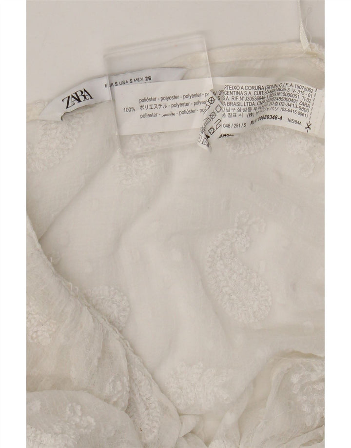 Zara Vestido Maxi Transparente Feminino Reino Unido 8 Pequeno Poliéster Paisley Branco