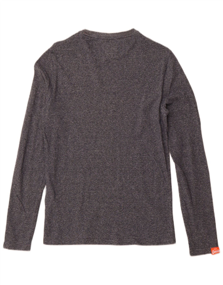 SUPERDRY Top masculino de manga comprida pequeno algodão manchado azul marinho