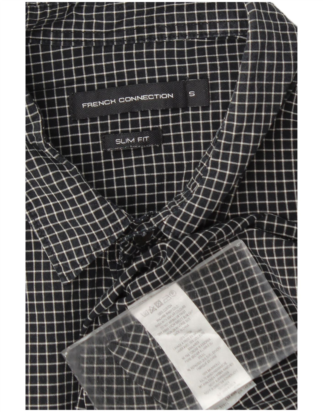 Camisa masculina de flanela slim fit French Connection algodão xadrez preto pequeno