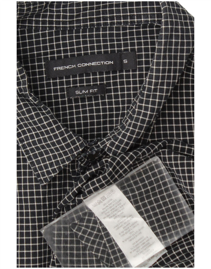 Camisa masculina de flanela slim fit French Connection algodão xadrez preto pequeno