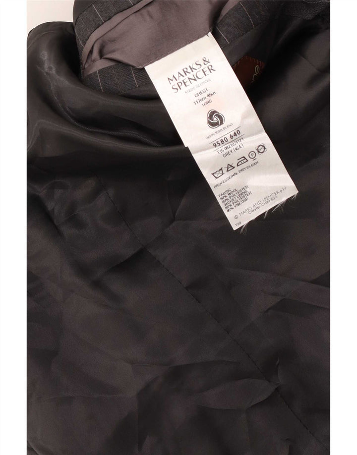 Jaqueta blazer masculina de 2 botões Marks & Spencer Reino Unido 46 XL cinza risca de giz lã