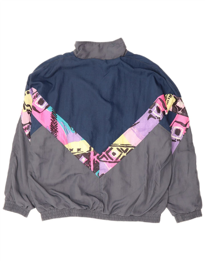 Jaqueta superior de agasalho masculino vintage XL Grey Colourblock poliéster 90s