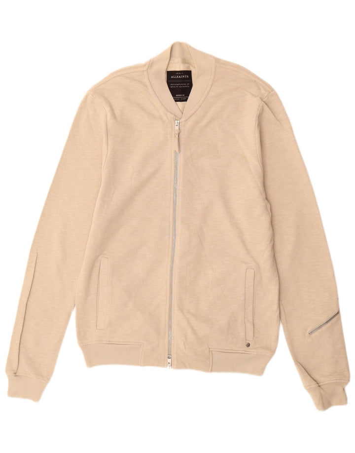 All Saints Mens Treino Top Jaqueta Algodão Bege Médio