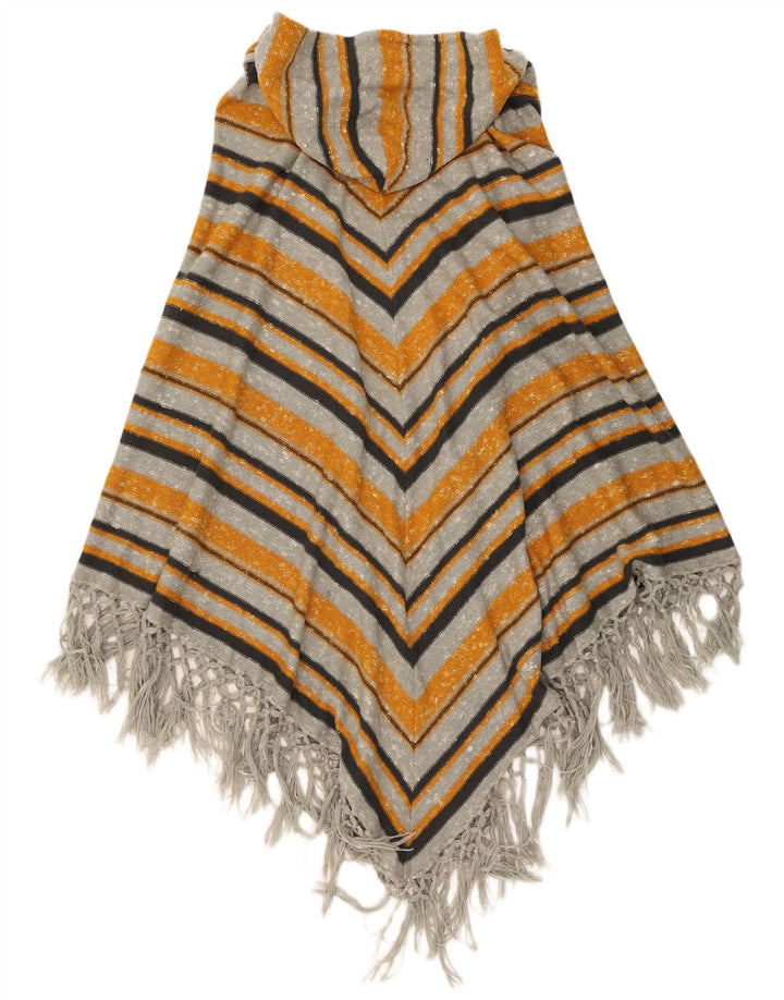 Suéter cardigã com capuz feminino vintage, tamanho único, listrado multicolorido