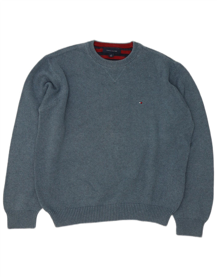 Suéter masculino Tommy Hilfiger com gola redonda, grande algodão azul