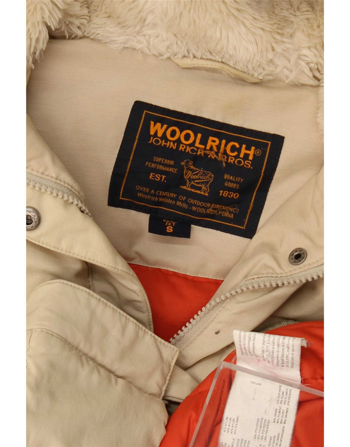 Jaqueta feminina acolchoada com capuz e capuz Woolrich Reino Unido 10 algodão bege pequeno