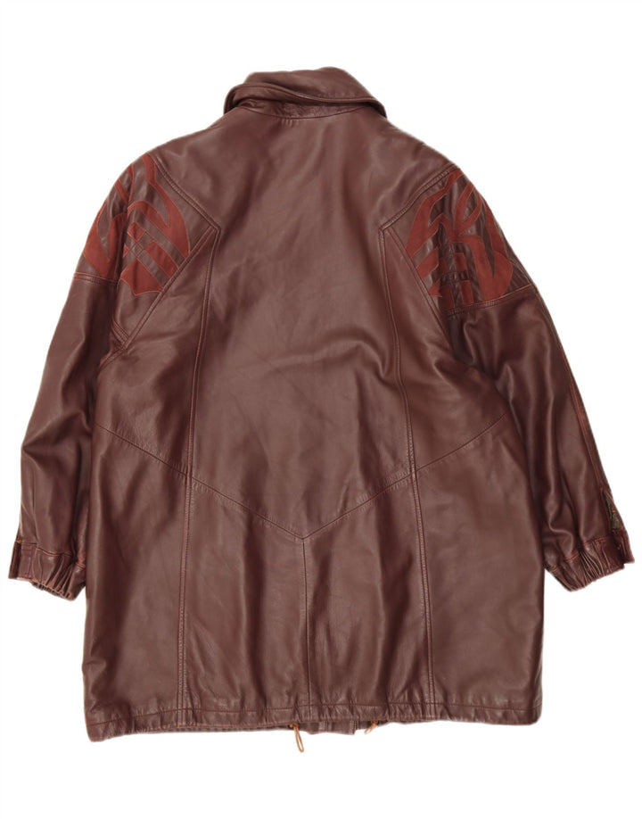 Casaco de couro vintage feminino solto IT 44 couro médio Borgonha