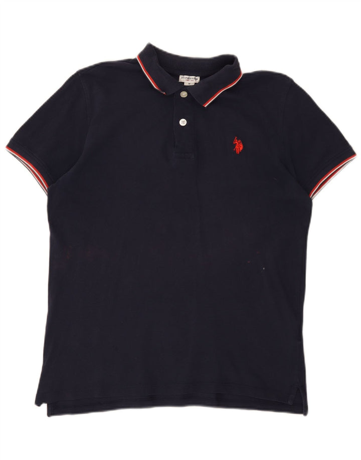 US Polo Assn. Camisa masculina média listrada azul marinho algodão