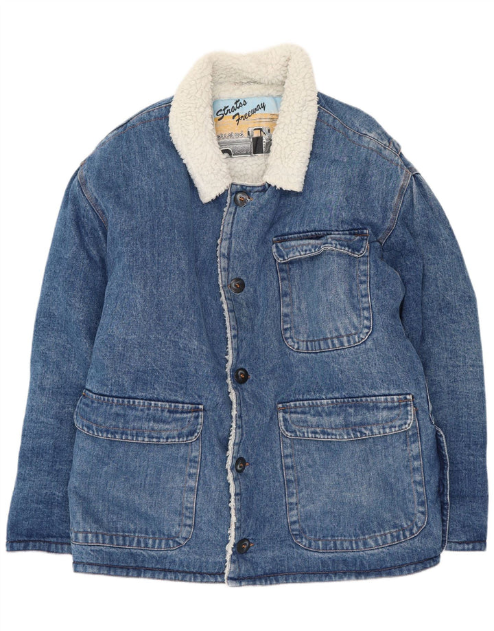 Jaqueta jeans masculina Stratos Sherpa UK 38 médio azul algodão retrô