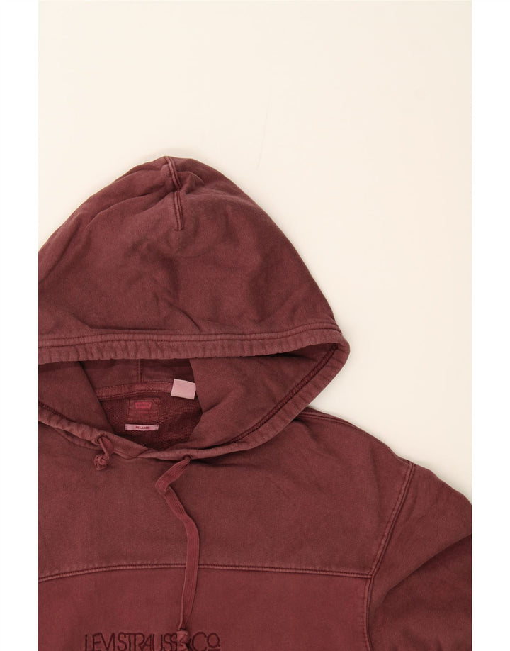 LEVI'S Mens Relaxed Fit Graphic Hoodie Jumper Small Maroon Cotton Vintage Levi's and Second-Hand Levi's from Messina Hembry 
