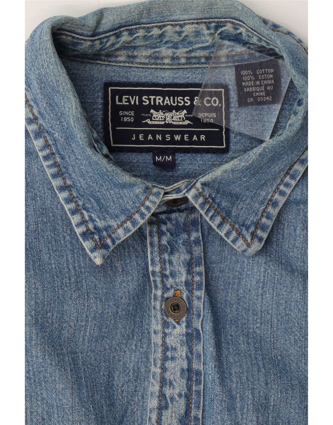 Camisa jeans masculina de manga curta Levi's azul médio algodão