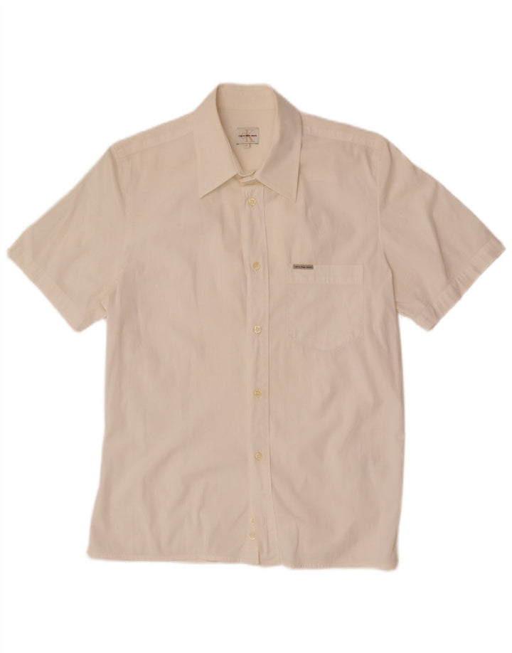 Camisa masculina de manga curta Calvin Klein Jeans de algodão branco médio