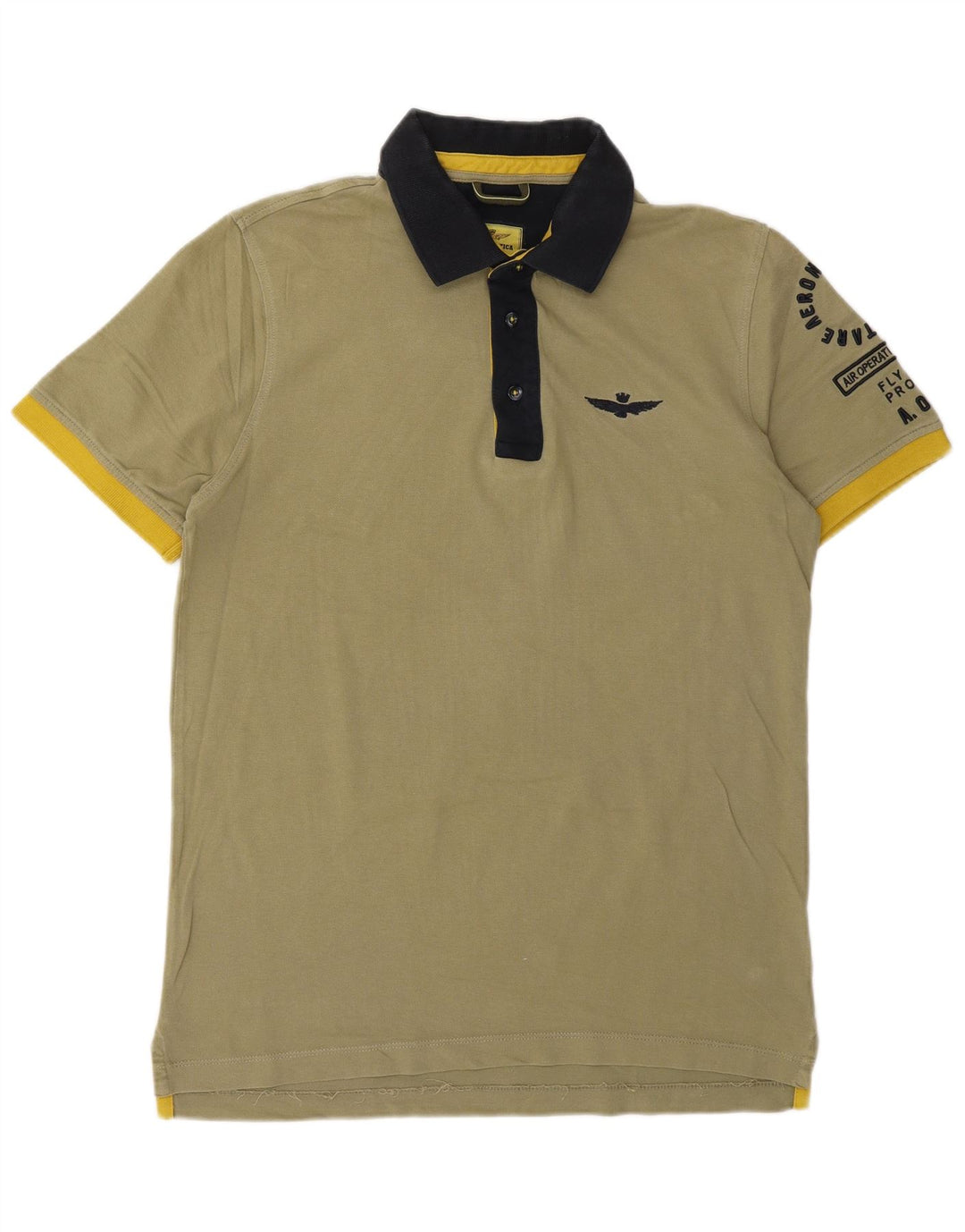 AERONAUTICA MILITARE Camisa polo masculina gráfica slim fit de algodão cáqui médio