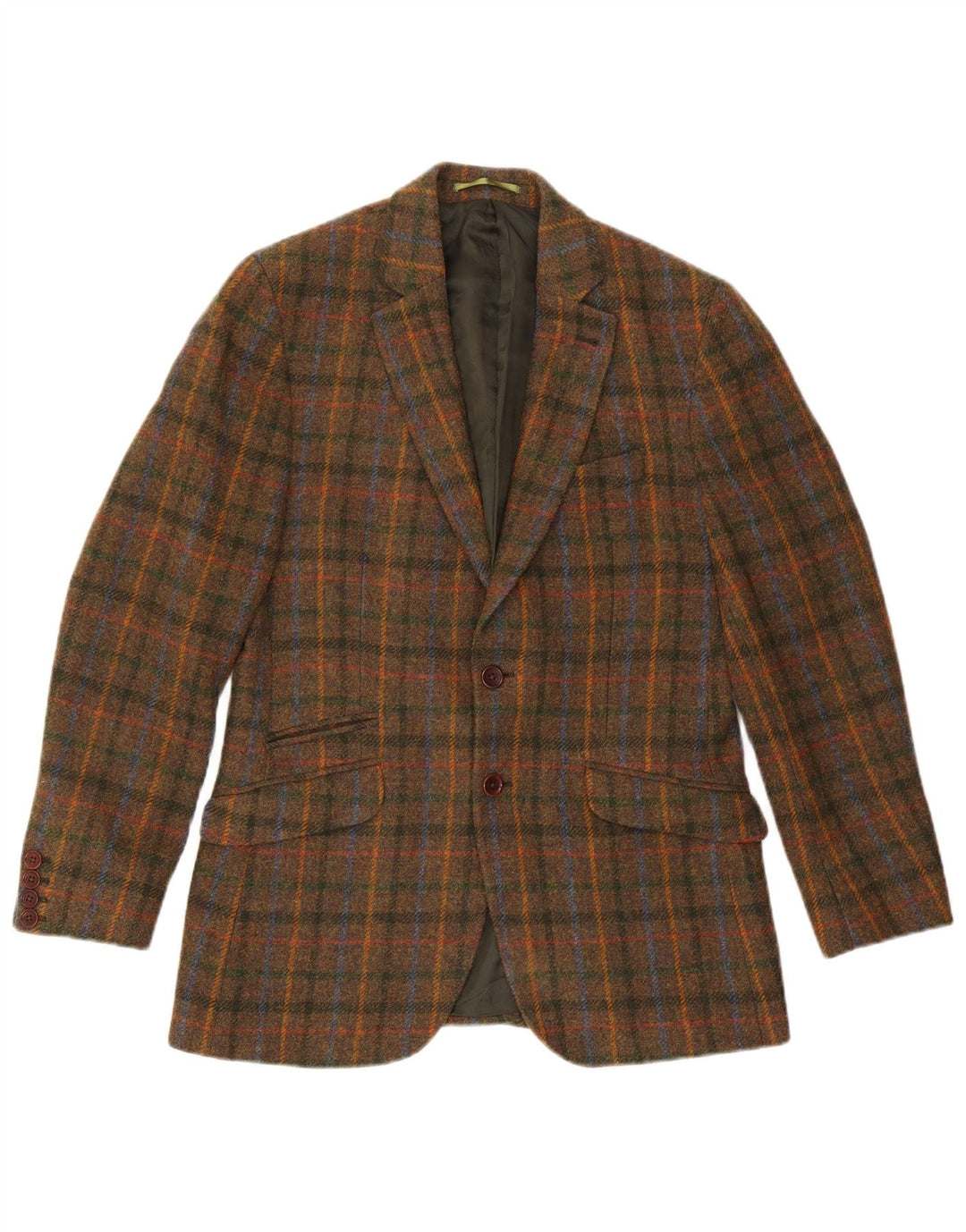 Jaqueta blazer masculina de 2 botões da Crew Clothing UK 38 lã xadrez marrom médio