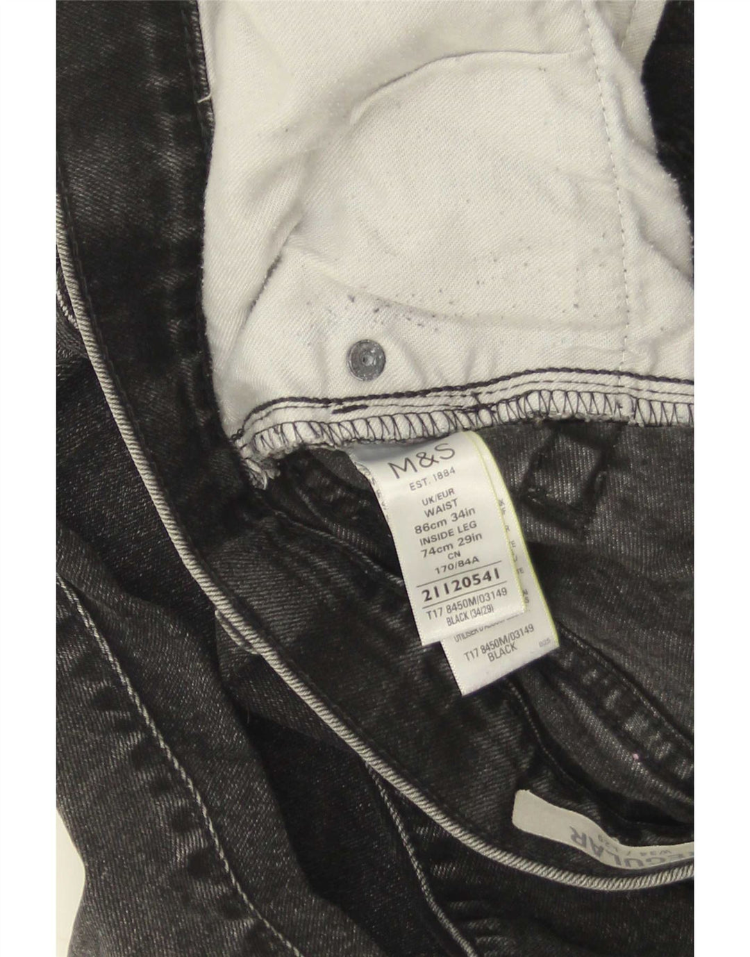 Jeans retos masculinos Marks & Spencer W34 L29 algodão preto