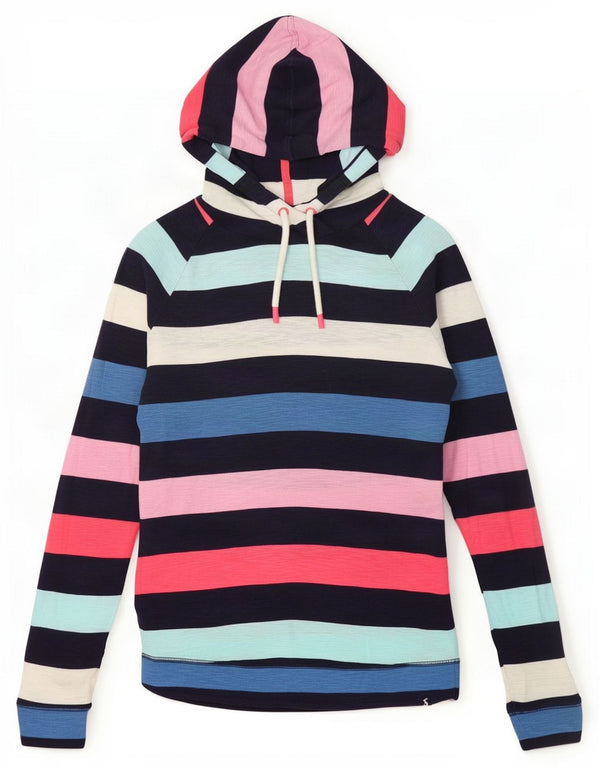 Jumper com capuz feminino Joules UK 10 pequeno algodão listrado multicolorido