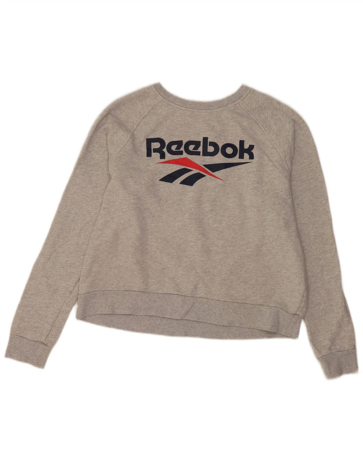 Reebok feminino gráfico moletom jumper UK 16 grande algodão cinza