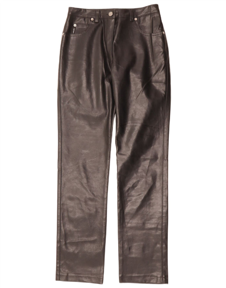 Calça feminina reta de couro sintético ARMANI W26 L31 poliéster preto