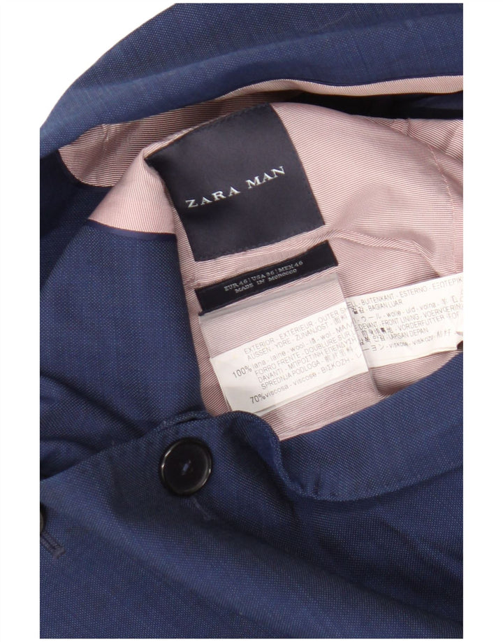 Jaqueta blazer masculina Zara com 2 botões UE 46 pequena lã azul