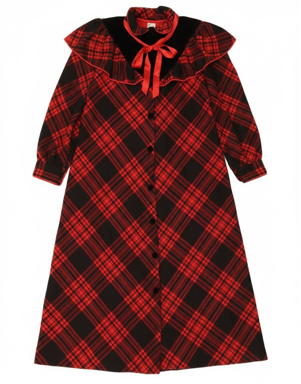 Vestido camisa maxi feminino vintage Reino Unido 14 grande lã xadrez vermelha