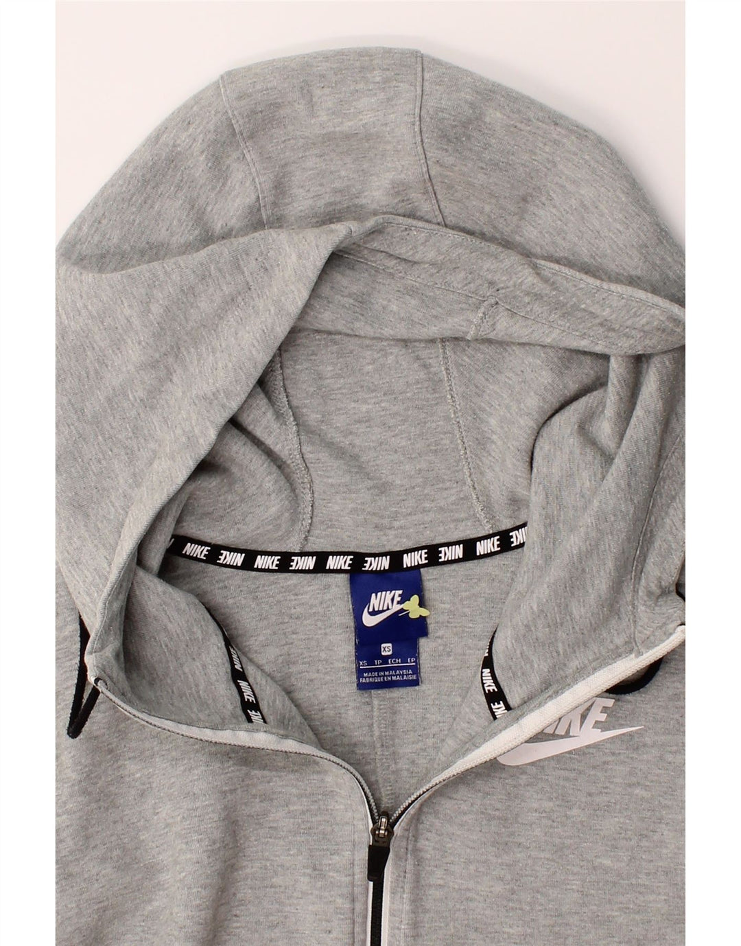 NIKE Womens Oversized Zip Hoodie Sweater UK 6 XS Grey Cotton Vintage Nike and Second-Hand Nike from Messina Hembry 
