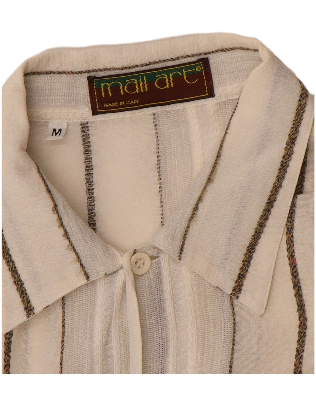 Camisa masculina vintage de manga curta com listras brancas médias