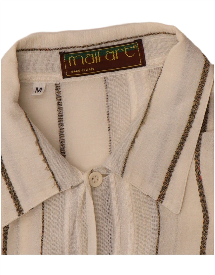 Camisa masculina vintage de manga curta com listras brancas médias