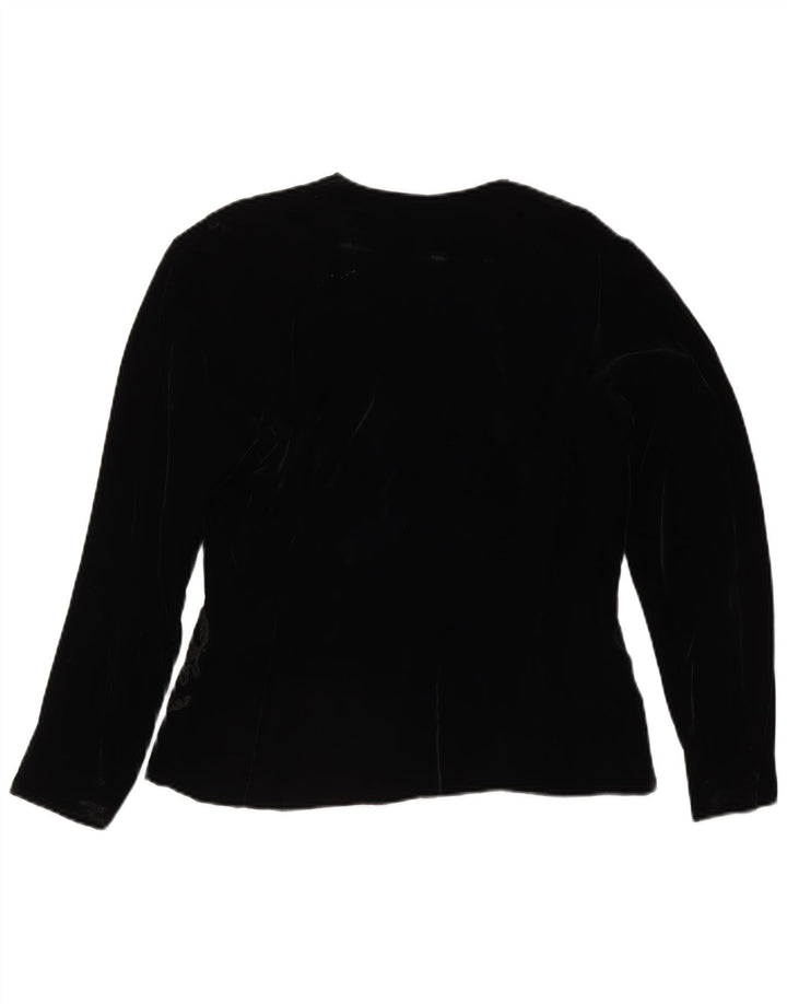 Jaqueta blazer feminina vintage de veludo com 4 botões Reino Unido 14 médio preto floral