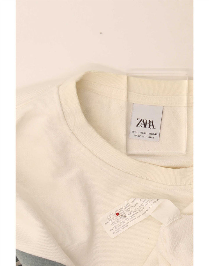 Zara moletom masculino jumper grande algodão colorblock branco