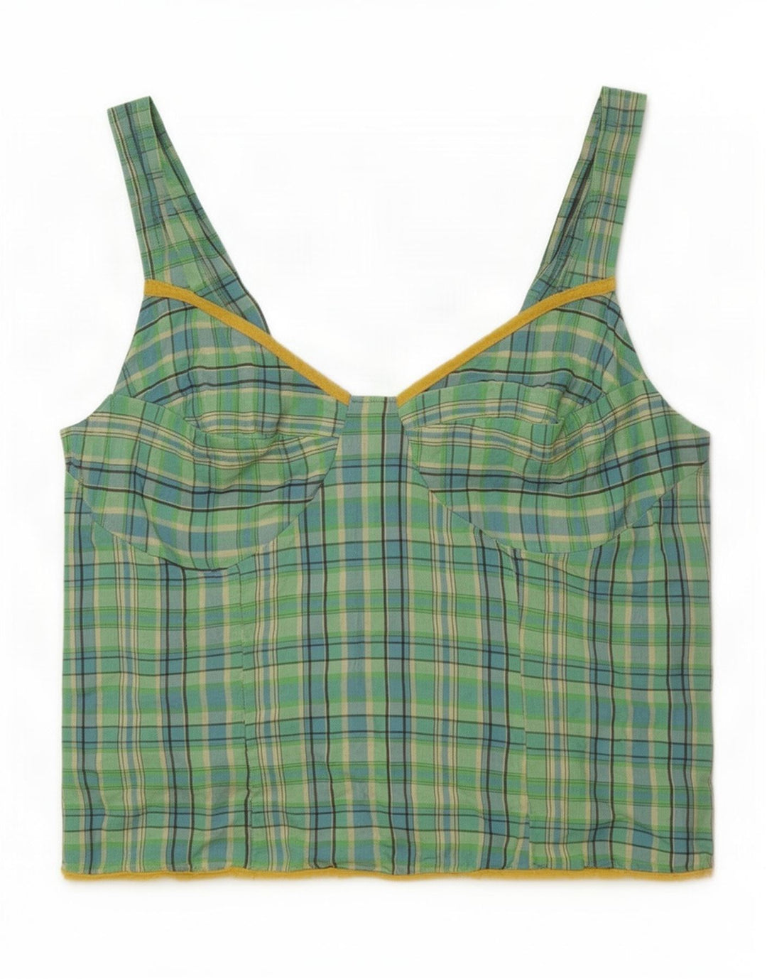 Top feminino vintage IT 44 acetato xadrez verde médio