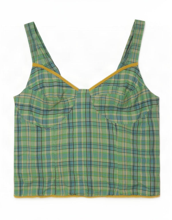 Top feminino vintage IT 44 acetato xadrez verde médio