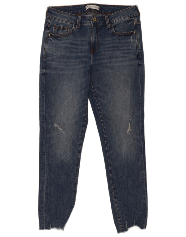 Zara Jeans skinny feminino desgastado UE 40 médio W30 L27 algodão azul