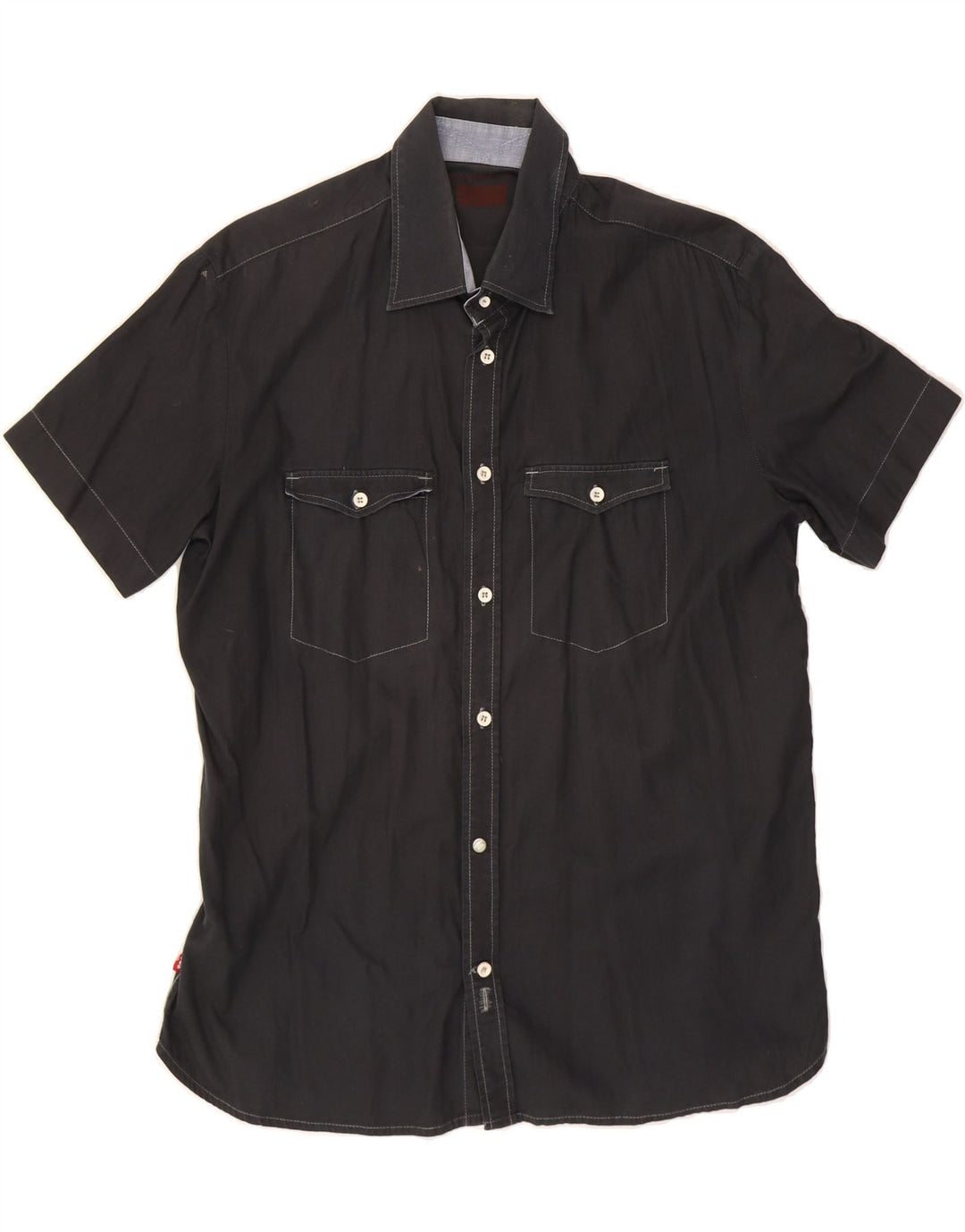 LEVI'S Mens Short Sleeve Shirt Medium Navy Blue Cotton Vintage Levi's and Second-Hand Levi's from Messina Hembry 