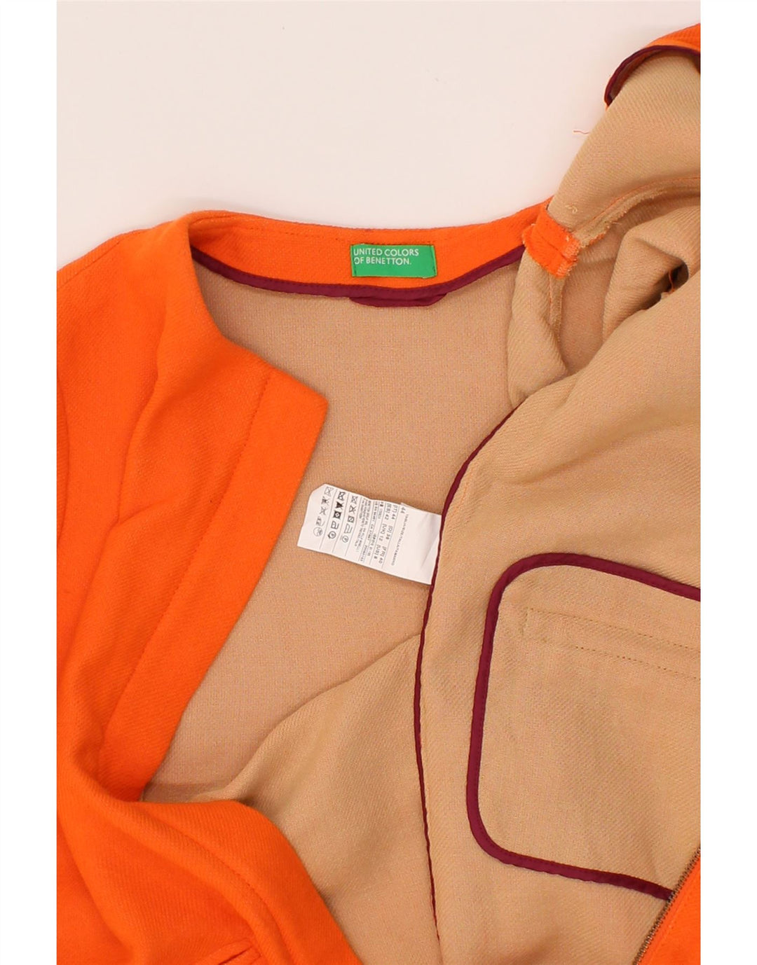 BENETTON Womens Overcoat UK 12 Medium Orange Cotton Vintage Benetton and Second-Hand Benetton from Messina Hembry 