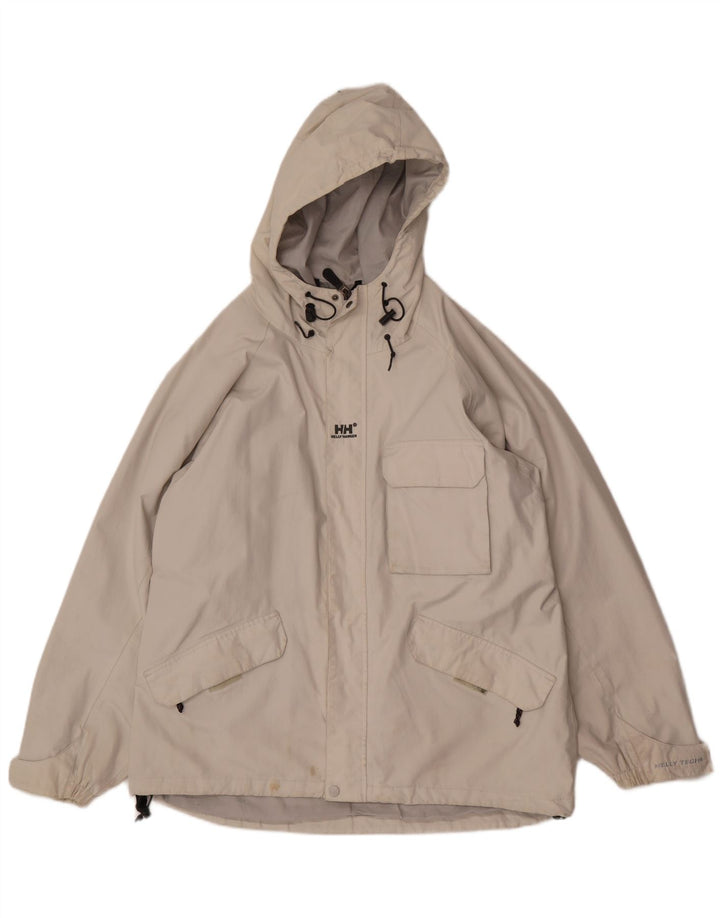 Jaqueta de chuva masculina Helly Hansen com capuz UK 40 grande nylon branco
