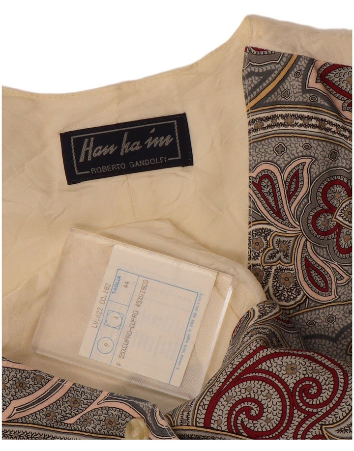 Colete feminino vintage IT 44 algodão Paisley cinza médio