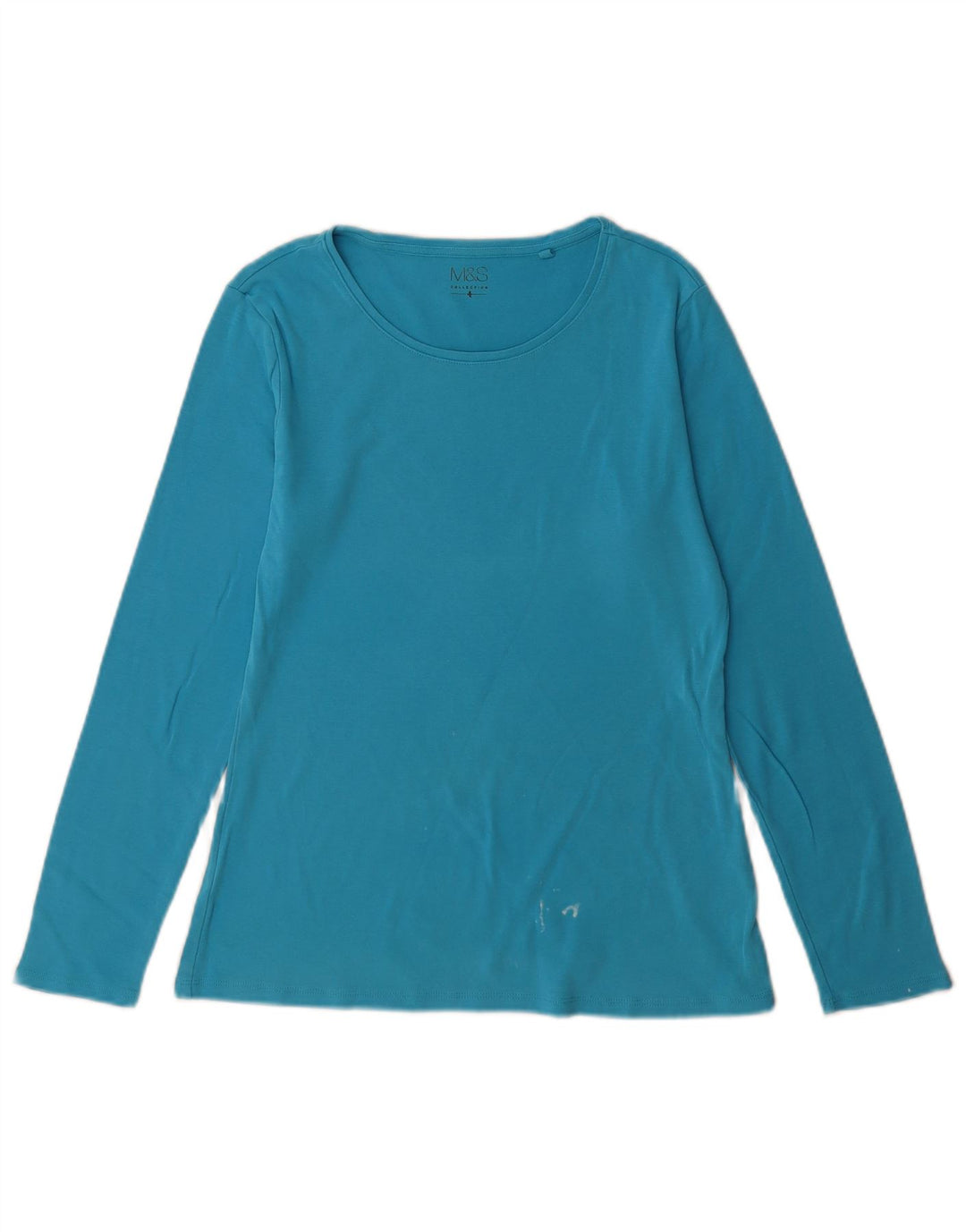 Top feminino Marks & Spencer manga comprida Reino Unido 14 grande algodão azul