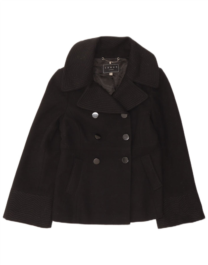 Coast Womens Pea Coat UK 10 Lã Preta Pequena