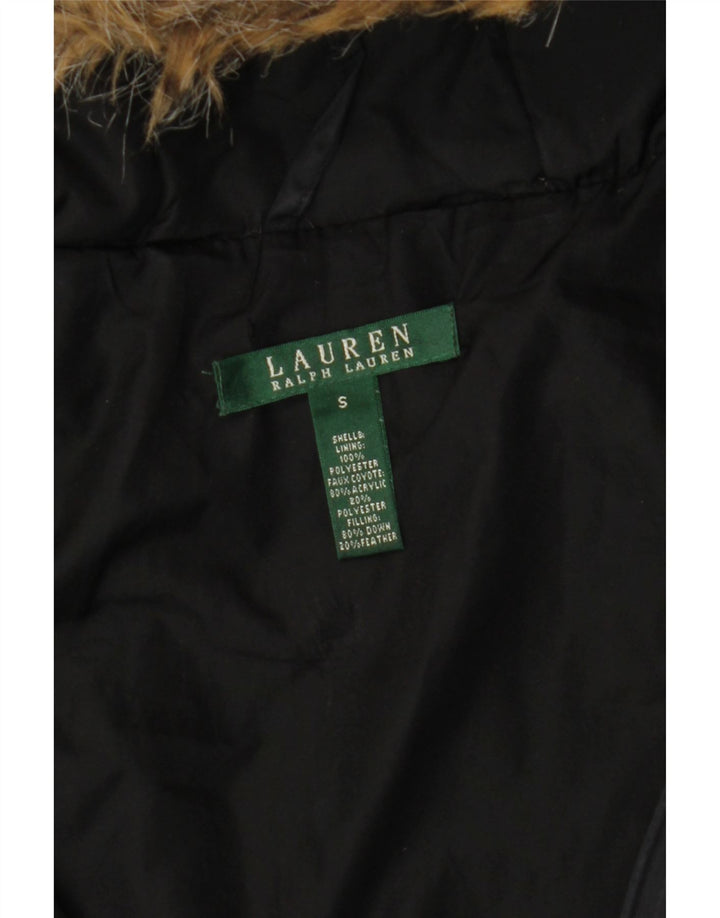 Jaqueta acolchoada com capuz feminino Ralph Lauren UK 10 poliéster preto pequeno