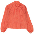 Blusa feminina vintage com gravata frontal Reino Unido 14 bolinhas laranja média
