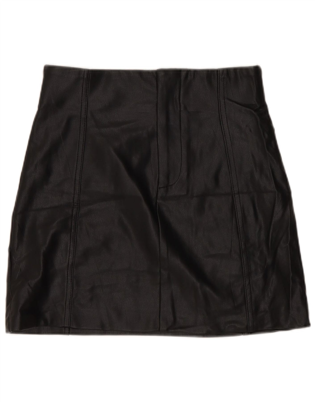 Zara mini saia feminina de couro sintético pequena W26 poliuretano preto