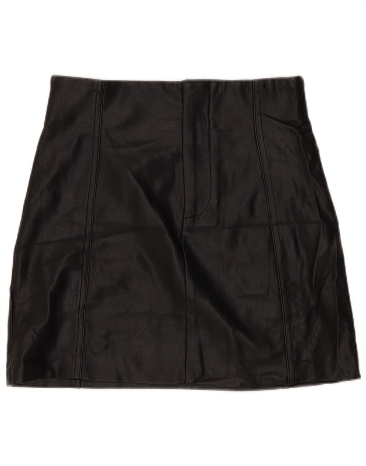 Zara mini saia feminina de couro sintético pequena W26 poliuretano preto