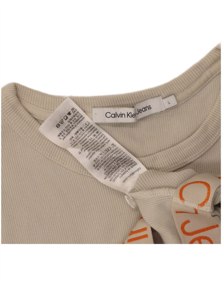 Camiseta feminina estampada CALVIN KLEIN UK 16 grande algodão cinza