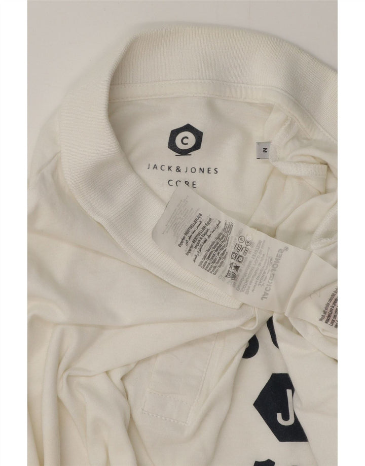 Camisa polo masculina JACK & JONES Core Graphic de algodão branco médio